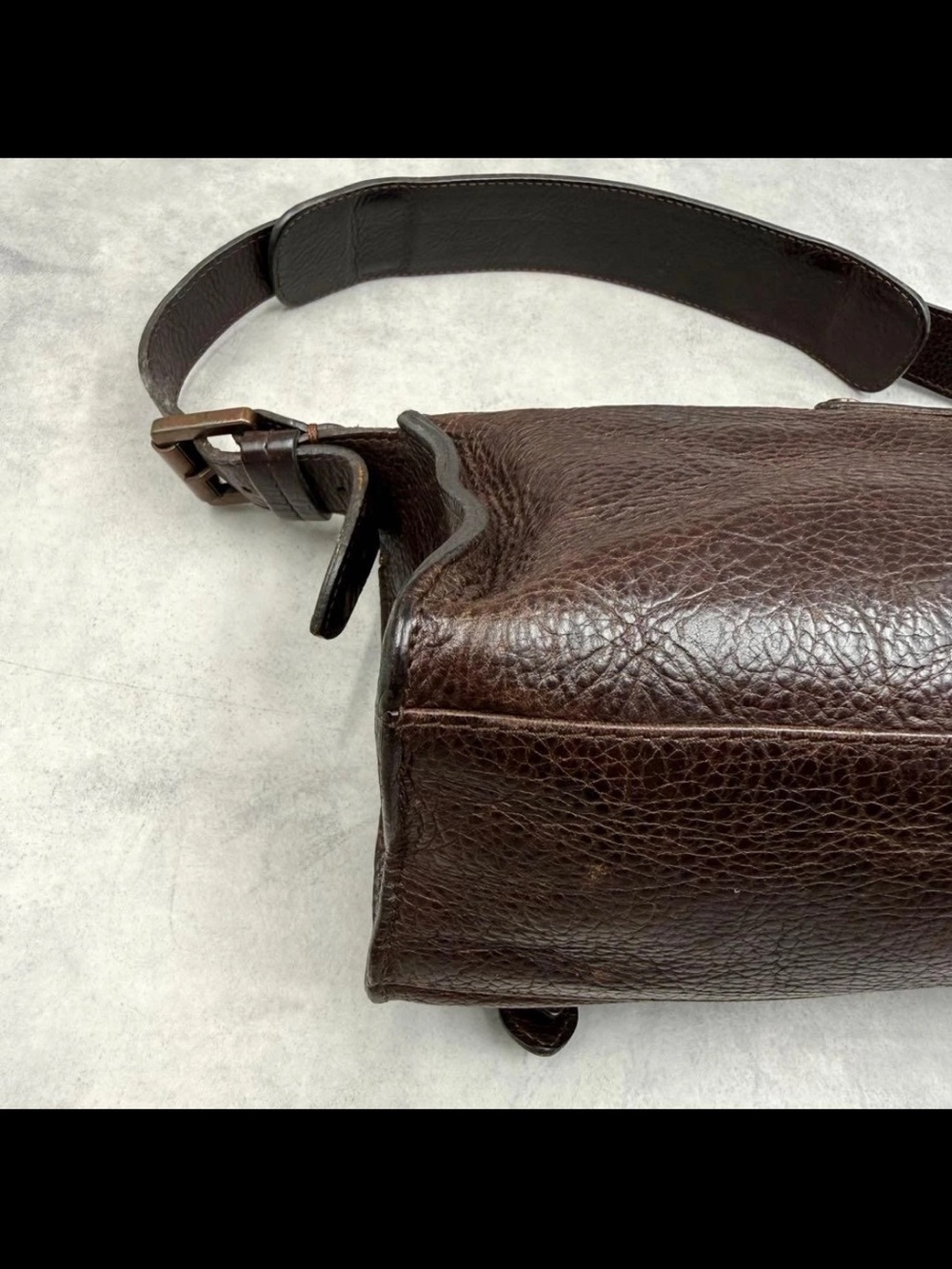 Mulberry Dark Brown Pebbled Leather Shoulder Bag with Buckle Pockets - Picture 9 of 15